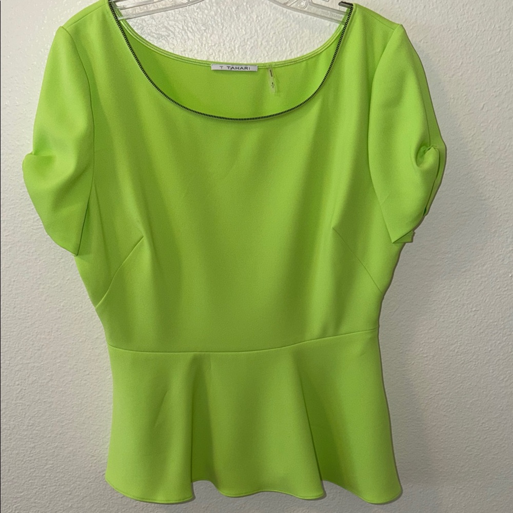 T Tahari Women's Bright Green Peplum Blouse